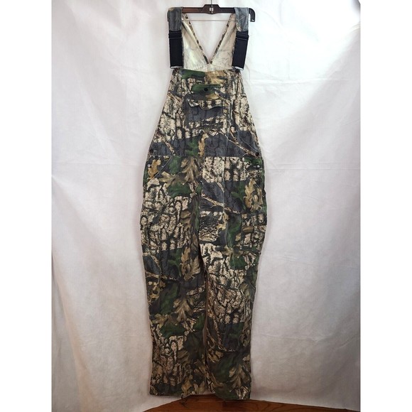 Trebark Bigwoods Men's (XL) Brown, Green Camo Hunting Cargo Bib Overalls - Picture 1 of 13